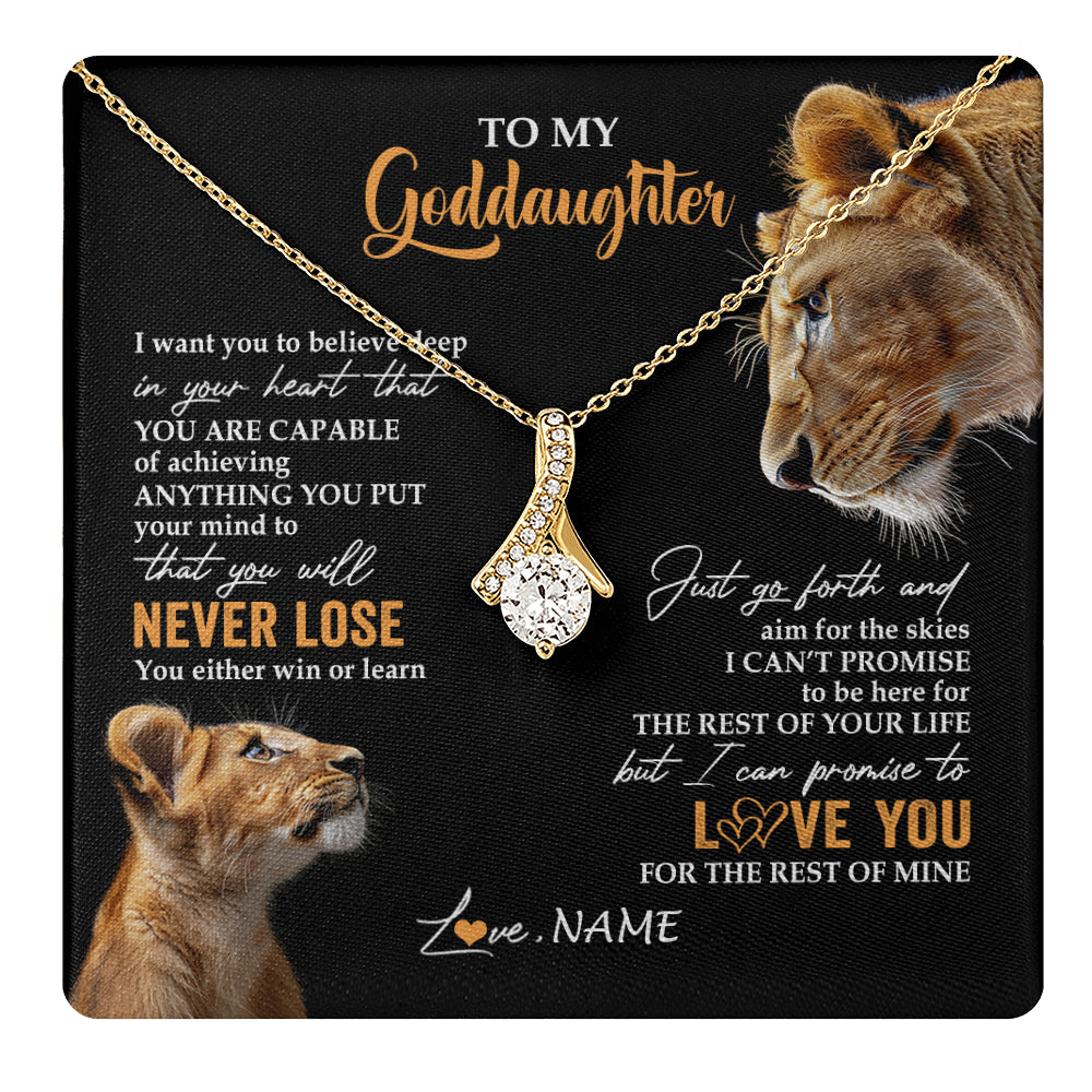 Alluring Beauty Necklace 18K Yellow Gold Finish | 1 | Personalized To My Goddaughter Necklace From Godmother Aunt You Will Never Lose Lion Goddaughter Birthday Gifts Graduation Christmas Gift Box Message Card | teecentury
