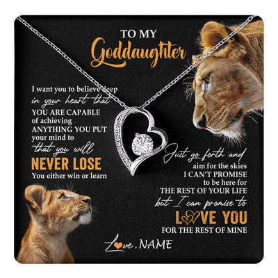Forever Love Necklace 14K White Gold Finish | 1 | Personalized To My Goddaughter Necklace From Godmother Aunt You Will Never Lose Lion Goddaughter Birthday Gifts Graduation Christmas Gift Box Message Card | teecentury