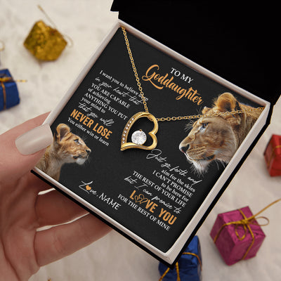 Forever Love Necklace 18K Yellow Gold Finish | 2 | Personalized To My Goddaughter Necklace From Godmother Aunt You Will Never Lose Lion Goddaughter Birthday Gifts Graduation Christmas Gift Box Message Card | teecentury