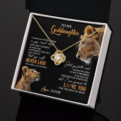 Love Knot Necklace 18K Yellow Gold Finish | 2 | Personalized To My Goddaughter Necklace From Godmother Aunt You Will Never Lose Lion Goddaughter Birthday Gifts Graduation Christmas Gift Box Message Card | teecentury