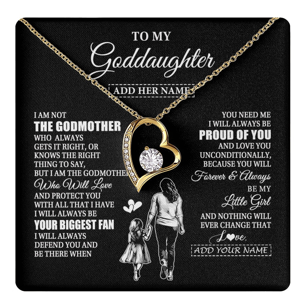 Forever Love Necklace 18K Yellow Gold Finish | 1 | Personalized To My Goddaughter Necklace From Godmother Biggest Fan Birthday Gifts For Goddaughter From Godmother Uncle Christmas Custom Gift Box Message Card | teecentury.myshopify