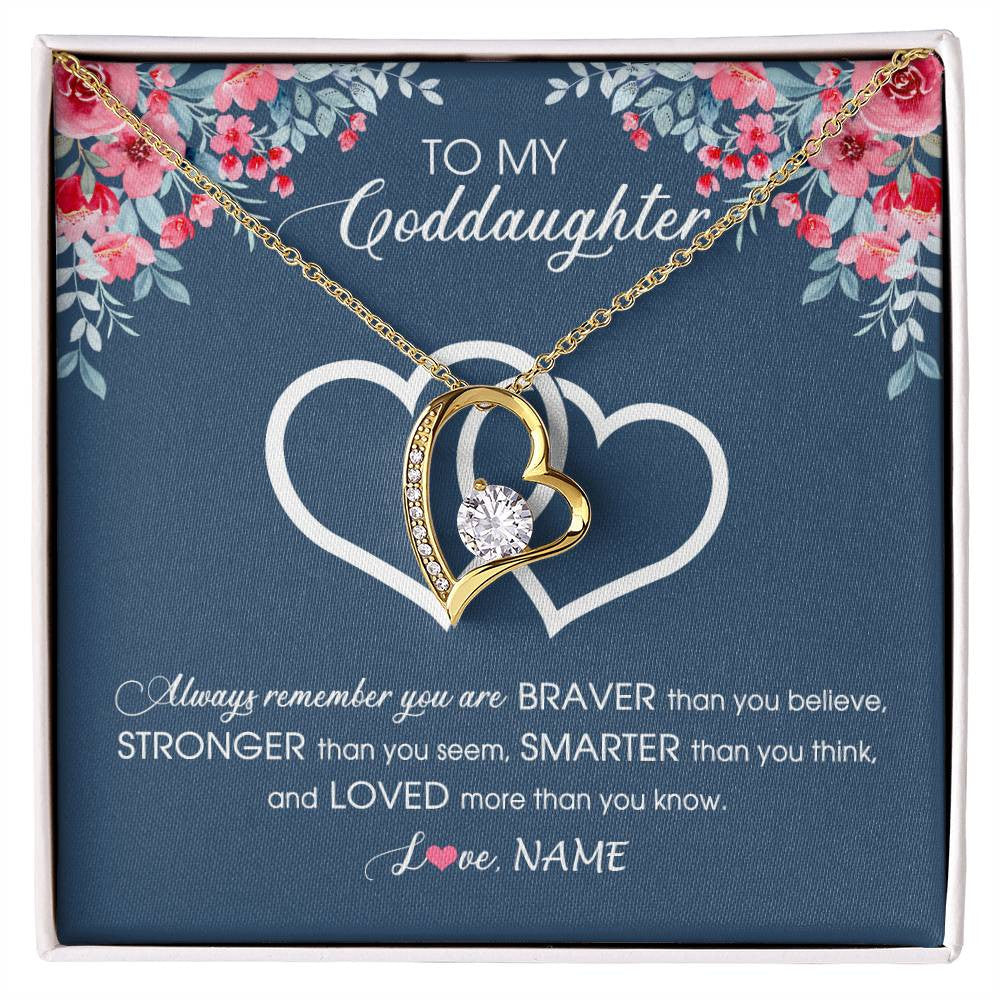 Forever Love Necklace 18K Yellow Gold Finish | Personalized To My Goddaughter Necklace From Godmother Braver Stronger Smarter Loved Goddaughter Jewelry Birthday Graduation Christmas Customized Message Card | teecentury