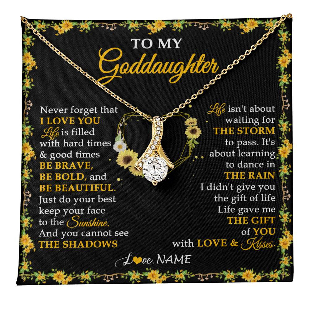 Alluring Beauty Necklace 18K Yellow Gold Finish | 1 | Personalized To My Goddaughter Necklace From Godmother Godfather I Love You Sunflower Goddaughter Birthday Jewelry Christmas Customized Gift Box Message Card | teecentury