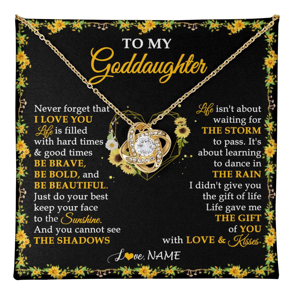 Love Knot Necklace 18K Yellow Gold Finish | 1 | Personalized To My Goddaughter Necklace From Godmother Godfather I Love You Sunflower Goddaughter Birthday Jewelry Christmas Customized Gift Box Message Card | teecentury