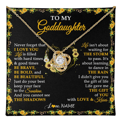 Love Knot Necklace 18K Yellow Gold Finish | 1 | Personalized To My Goddaughter Necklace From Godmother Godfather I Love You Sunflower Goddaughter Birthday Jewelry Christmas Customized Gift Box Message Card | teecentury