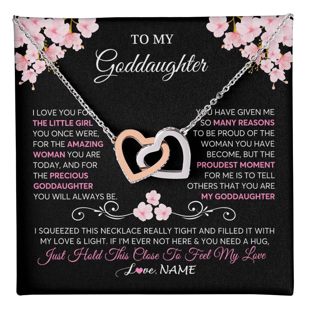 Interlocking Hearts Necklace Stainless Steel & Rose Gold Finish | 1 | Personalized To My Goddaughter Necklace From Godmother Godfather Love You Little Girl Goddaughter Birthday Jewelry Christmas Customized Gift Box Message Card | teecentury