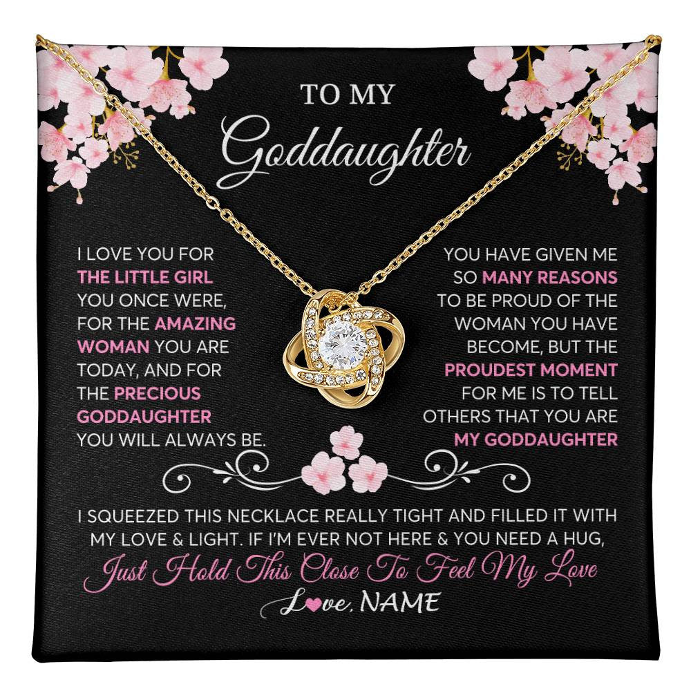 Love Knot Necklace 18K Yellow Gold Finish | 1 | Personalized To My Goddaughter Necklace From Godmother Godfather Love You Little Girl Goddaughter Birthday Jewelry Christmas Customized Gift Box Message Card | teecentury