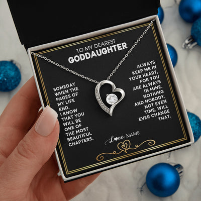 Forever Love Necklace 14K White Gold Finish | 2 | Personalized To My Goddaughter Necklace From Godmother Godfather When The Pages Of My Life End Goddaughter Birthday Christmas Customized Gift Box Message Card | teecentury.myshopify