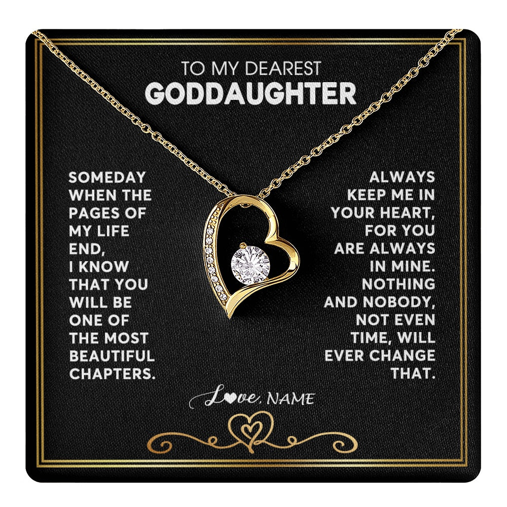 Forever Love Necklace 18K Yellow Gold Finish | 1 | Personalized To My Goddaughter Necklace From Godmother Godfather When The Pages Of My Life End Goddaughter Birthday Christmas Customized Gift Box Message Card | teecentury.myshopify