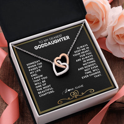 Interlocking Hearts Necklace Stainless Steel & Rose Gold Finish | 2 | Personalized To My Goddaughter Necklace From Godmother Godfather When The Pages Of My Life End Goddaughter Birthday Christmas Customized Gift Box Message Card | teecentury.myshopify