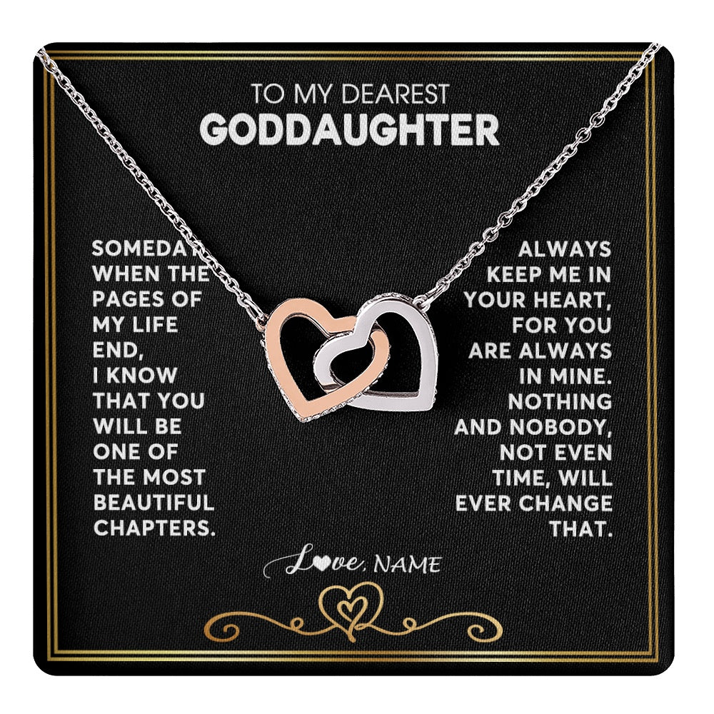 Interlocking Hearts Necklace Stainless Steel & Rose Gold Finish | 1 | Personalized To My Goddaughter Necklace From Godmother Godfather When The Pages Of My Life End Goddaughter Birthday Christmas Customized Gift Box Message Card | teecentury.myshopify