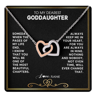 Interlocking Hearts Necklace Stainless Steel & Rose Gold Finish | 1 | Personalized To My Goddaughter Necklace From Godmother Godfather When The Pages Of My Life End Goddaughter Birthday Christmas Customized Gift Box Message Card | teecentury.myshopify
