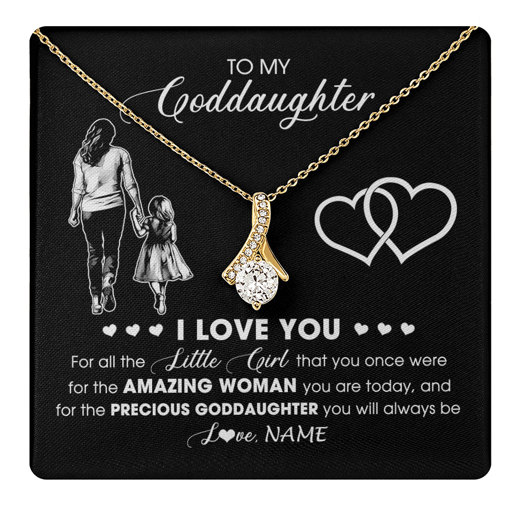 Alluring Beauty Necklace 18K Yellow Gold Finish | 1 | Personalized To My Goddaughter Necklace From Godmother I Love You Little Girl Goddaughter Birthday Christmas Jewelry Customized Gift Box Message Card | teecentury