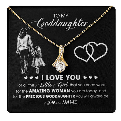 Alluring Beauty Necklace 18K Yellow Gold Finish | 1 | Personalized To My Goddaughter Necklace From Godmother I Love You Little Girl Goddaughter Birthday Christmas Jewelry Customized Gift Box Message Card | teecentury