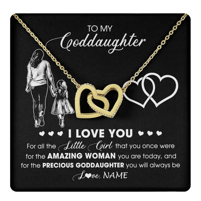 Interlocking Hearts Necklace 18K Yellow Gold Finish | 1 | Personalized To My Goddaughter Necklace From Godmother I Love You Little Girl Goddaughter Birthday Christmas Jewelry Customized Gift Box Message Card | teecentury