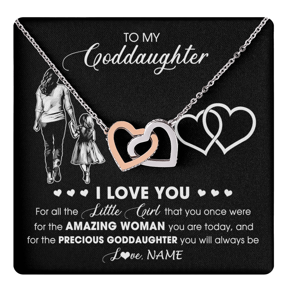 Interlocking Hearts Necklace Stainless Steel & Rose Gold Finish | 1 | Personalized To My Goddaughter Necklace From Godmother I Love You Little Girl Goddaughter Birthday Christmas Jewelry Customized Gift Box Message Card | teecentury