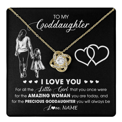 Love Knot Necklace 18K Yellow Gold Finish | 1 | Personalized To My Goddaughter Necklace From Godmother I Love You Little Girl Goddaughter Birthday Christmas Jewelry Customized Gift Box Message Card | teecentury
