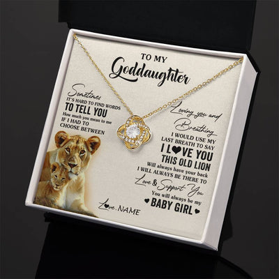 Love Knot Necklace 18K Yellow Gold Finish | 2 | Personalized To My Goddaughter Necklace From Godmother I Love You This Old Lion Goddaughter Birthday Christmas Jewelry Customized Gift Box Message Card | teecentury