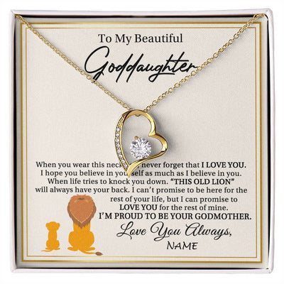 Forever Love Necklace 18K Yellow Gold Finish | 1 | Personalized To My Goddaughter Necklace From Godmother I'M Proud To Be Your Godmother Lion Goddaughter Birthday Christmas Customized Gift Box Message Card | teecentury