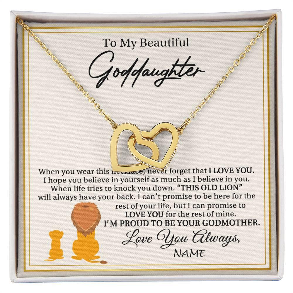 Interlocking Hearts Necklace 18K Yellow Gold Finish | 1 | Personalized To My Goddaughter Necklace From Godmother I'M Proud To Be Your Godmother Lion Goddaughter Birthday Christmas Customized Gift Box Message Card | teecentury