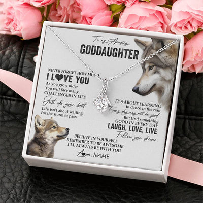 Alluring Beauty Necklace 14K White Gold Finish | 2 | Personalized To My Goddaughter Necklace From Godmother Just Do You Best Laugh Love Live Wolf Goddaughter Birthday Christmas Customized Gift Box Message Card | teecentury