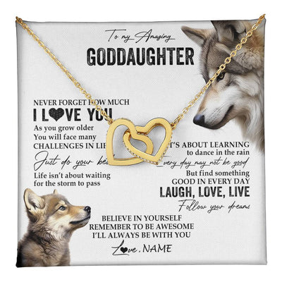 Interlocking Hearts Necklace 18K Yellow Gold Finish | 1 | Personalized To My Goddaughter Necklace From Godmother Just Do You Best Laugh Love Live Wolf Goddaughter Birthday Christmas Customized Gift Box Message Card | teecentury