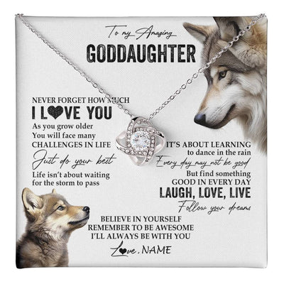 Love Knot Necklace 14K White Gold Finish | 1 | Personalized To My Goddaughter Necklace From Godmother Just Do You Best Laugh Love Live Wolf Goddaughter Birthday Christmas Customized Gift Box Message Card | teecentury