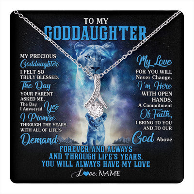 Alluring Beauty Necklace 14K White Gold Finish | 1 | Personalized To My Goddaughter Necklace From Godmother Lion My Precious Goddaughter Birthday Graduation Christmas Customized Gift Box Message Card | teecentury