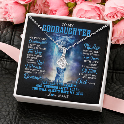 Alluring Beauty Necklace 14K White Gold Finish | 2 | Personalized To My Goddaughter Necklace From Godmother Lion My Precious Goddaughter Birthday Graduation Christmas Customized Gift Box Message Card | teecentury