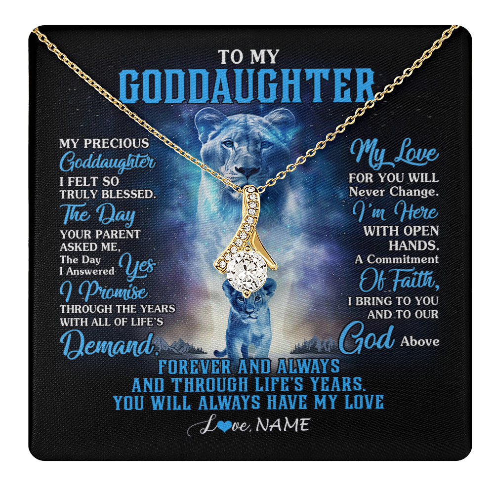 Alluring Beauty Necklace 18K Yellow Gold Finish | 1 | Personalized To My Goddaughter Necklace From Godmother Lion My Precious Goddaughter Birthday Graduation Christmas Customized Gift Box Message Card | teecentury