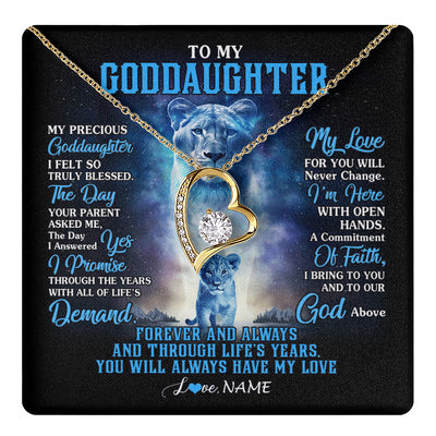 Forever Love Necklace 18K Yellow Gold Finish | 1 | Personalized To My Goddaughter Necklace From Godmother Lion My Precious Goddaughter Birthday Graduation Christmas Customized Gift Box Message Card | teecentury