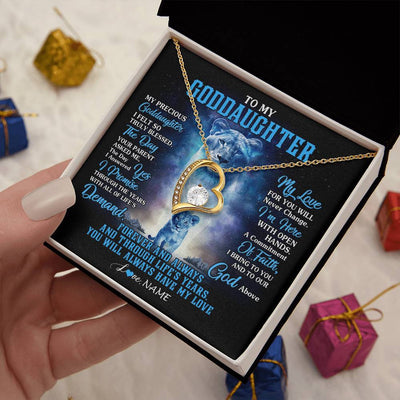 Forever Love Necklace 18K Yellow Gold Finish | 2 | Personalized To My Goddaughter Necklace From Godmother Lion My Precious Goddaughter Birthday Graduation Christmas Customized Gift Box Message Card | teecentury