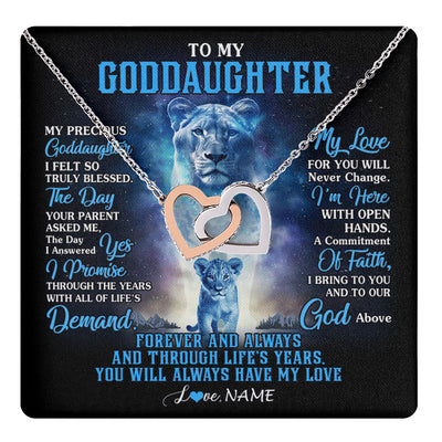 Interlocking Hearts Necklace Stainless Steel & Rose Gold Finish | 1 | Personalized To My Goddaughter Necklace From Godmother Lion My Precious Goddaughter Birthday Graduation Christmas Customized Gift Box Message Card | teecentury