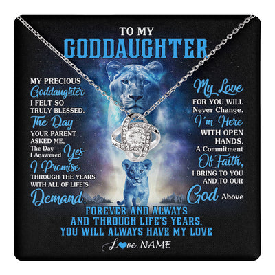 Love Knot Necklace 14K White Gold Finish | 1 | Personalized To My Goddaughter Necklace From Godmother Lion My Precious Goddaughter Birthday Graduation Christmas Customized Gift Box Message Card | teecentury