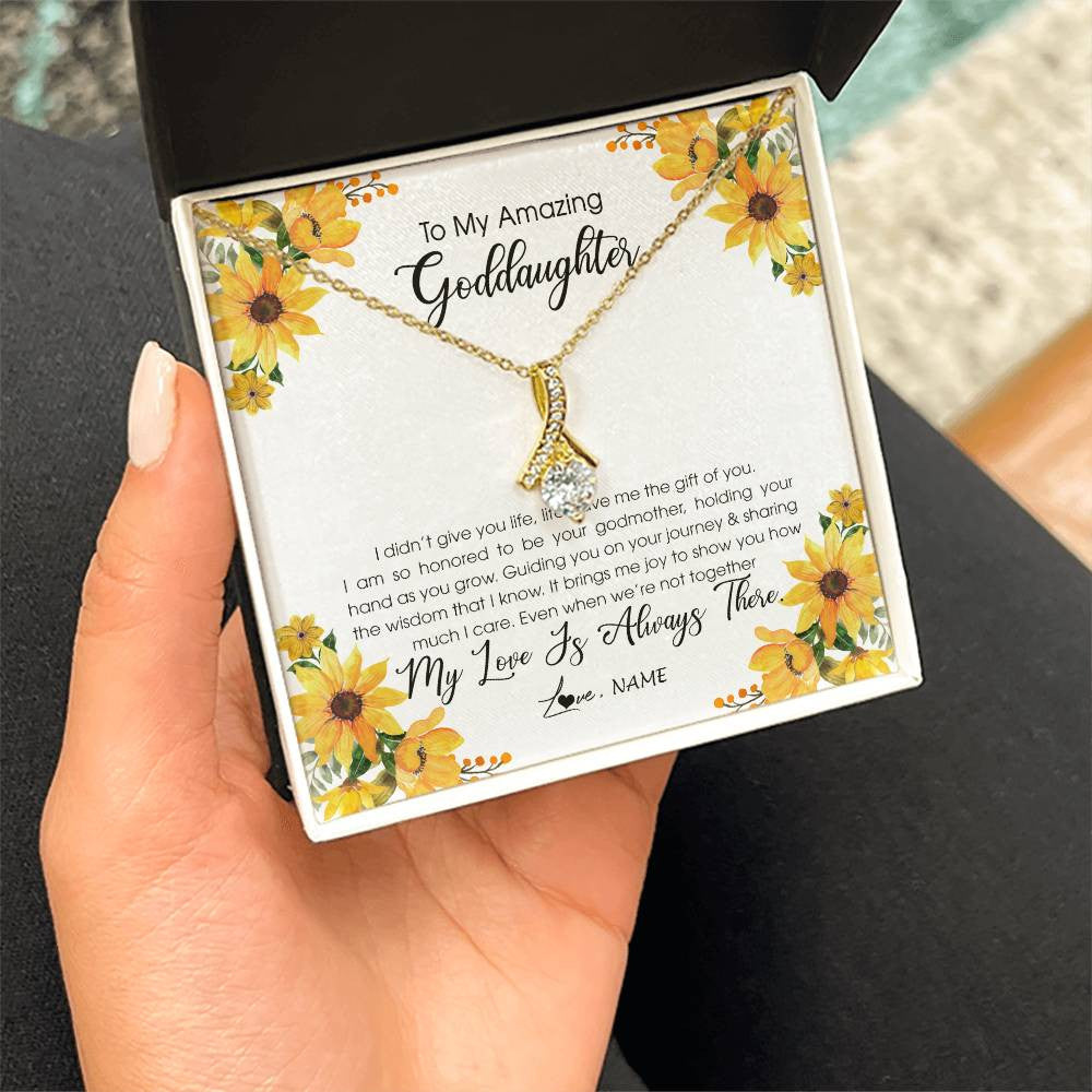 Alluring Beauty Necklace 18K Yellow Gold Finish | Personalized To My Goddaughter Necklace From Godmother My Love Is Always There Goddaughter Birthday Christmas Graduation Customized Gift Box Message Card | teecentury