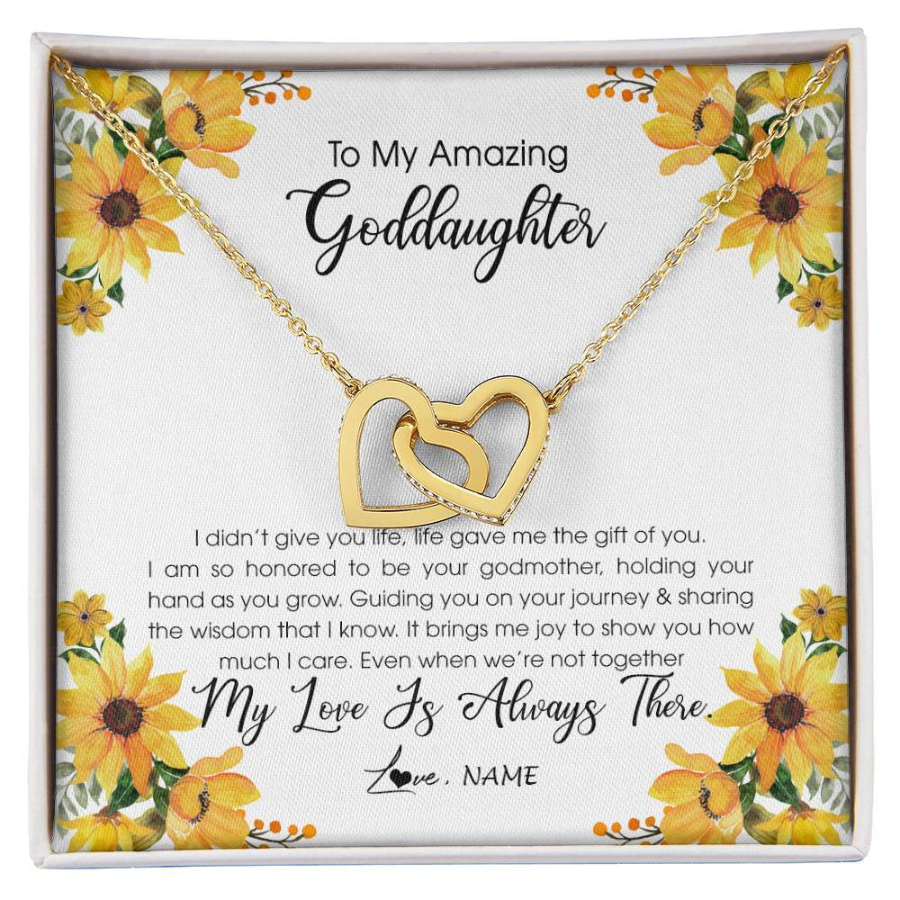 Interlocking Hearts Necklace 18K Yellow Gold Finish | Personalized To My Goddaughter Necklace From Godmother My Love Is Always There Goddaughter Birthday Christmas Graduation Customized Gift Box Message Card | teecentury