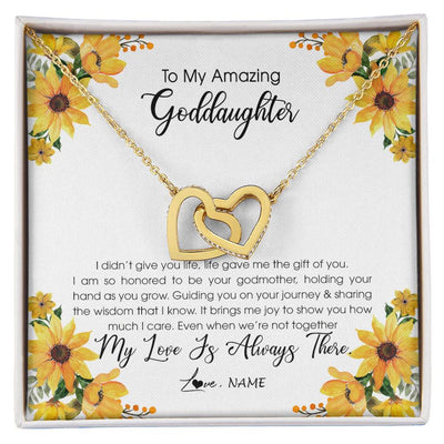Interlocking Hearts Necklace 18K Yellow Gold Finish | Personalized To My Goddaughter Necklace From Godmother My Love Is Always There Goddaughter Birthday Christmas Graduation Customized Gift Box Message Card | teecentury