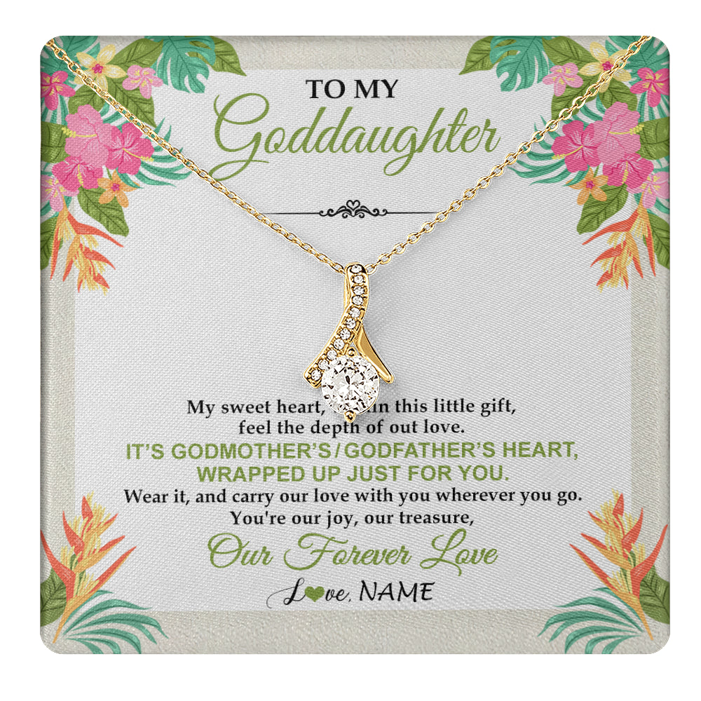 Alluring Beauty Necklace 18K Yellow Gold Finish | 1 | Personalized To My Goddaughter Necklace From Godmother My Sweet Heart Birthday Gift For Goddaughter Valentine's Day Christmas Customized Gift Box Message Card | teecentury