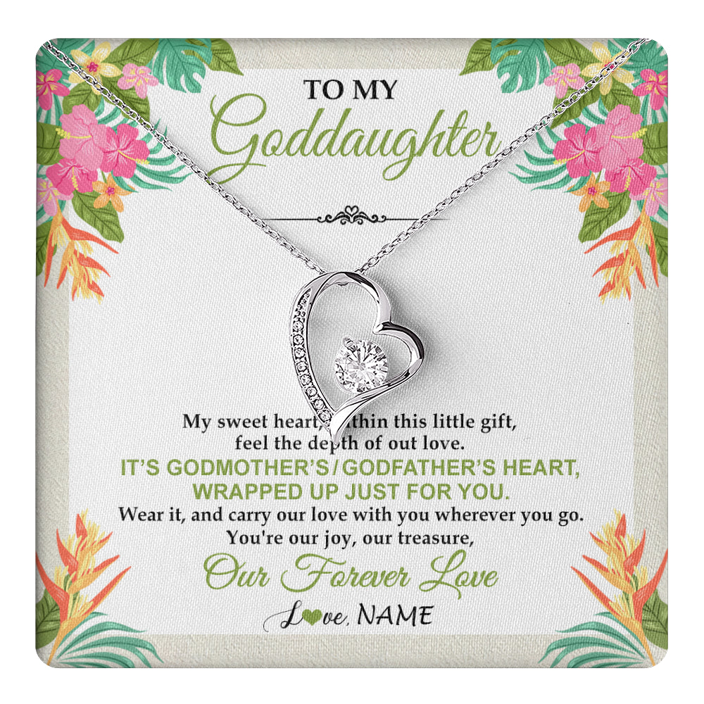 Forever Love Necklace 14K White Gold Finish | 1 | Personalized To My Goddaughter Necklace From Godmother My Sweet Heart Birthday Gift For Goddaughter Valentine's Day Christmas Customized Gift Box Message Card | teecentury