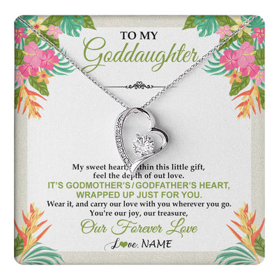 Forever Love Necklace 14K White Gold Finish | 1 | Personalized To My Goddaughter Necklace From Godmother My Sweet Heart Birthday Gift For Goddaughter Valentine's Day Christmas Customized Gift Box Message Card | teecentury