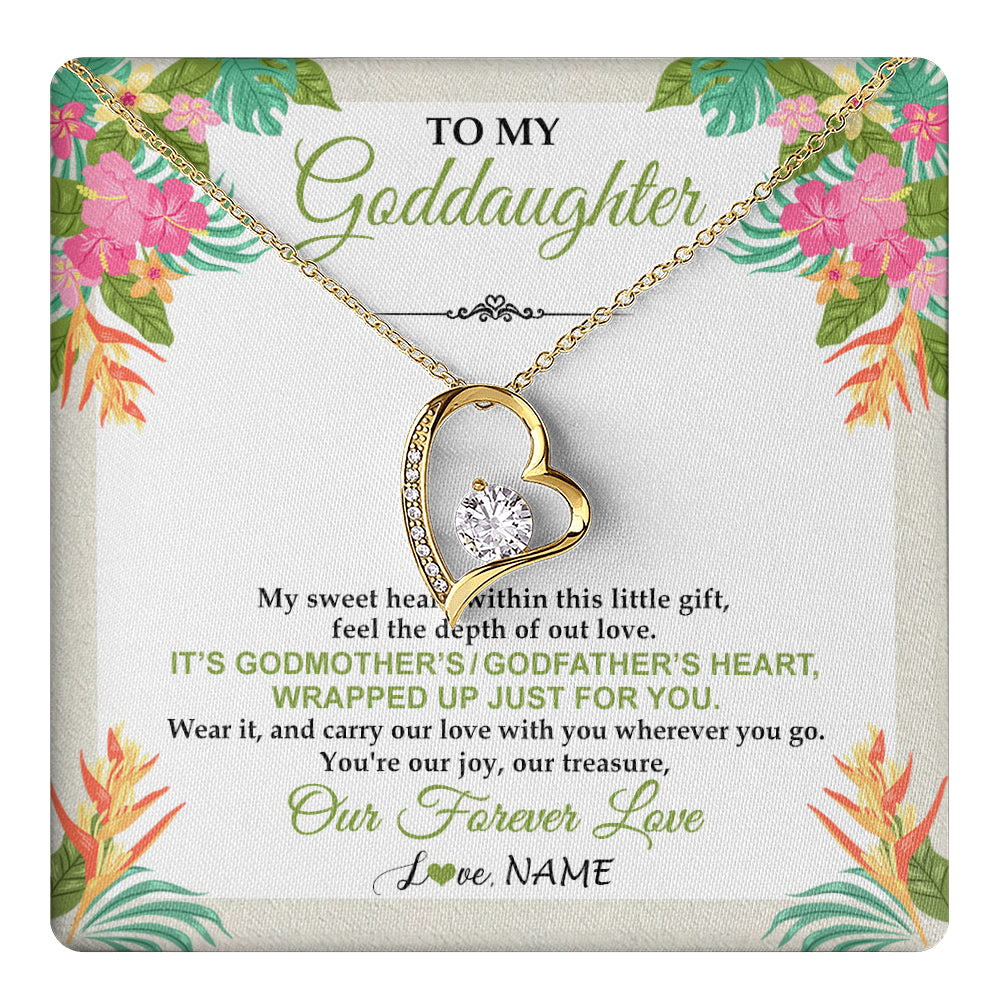Forever Love Necklace 18K Yellow Gold Finish | 1 | Personalized To My Goddaughter Necklace From Godmother My Sweet Heart Birthday Gift For Goddaughter Valentine's Day Christmas Customized Gift Box Message Card | teecentury