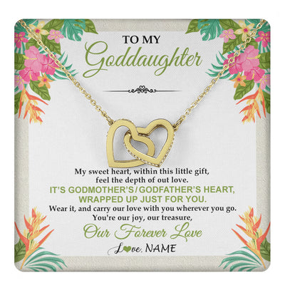 Interlocking Hearts Necklace 18K Yellow Gold Finish | 1 | Personalized To My Goddaughter Necklace From Godmother My Sweet Heart Birthday Gift For Goddaughter Valentine's Day Christmas Customized Gift Box Message Card | teecentury