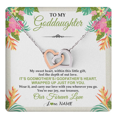 Interlocking Hearts Necklace Stainless Steel & Rose Gold Finish | 1 | Personalized To My Goddaughter Necklace From Godmother My Sweet Heart Birthday Gift For Goddaughter Valentine's Day Christmas Customized Gift Box Message Card | teecentury