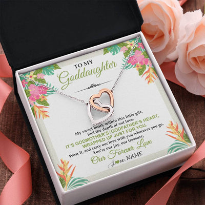 Interlocking Hearts Necklace Stainless Steel & Rose Gold Finish | 2 | Personalized To My Goddaughter Necklace From Godmother My Sweet Heart Birthday Gift For Goddaughter Valentine's Day Christmas Customized Gift Box Message Card | teecentury