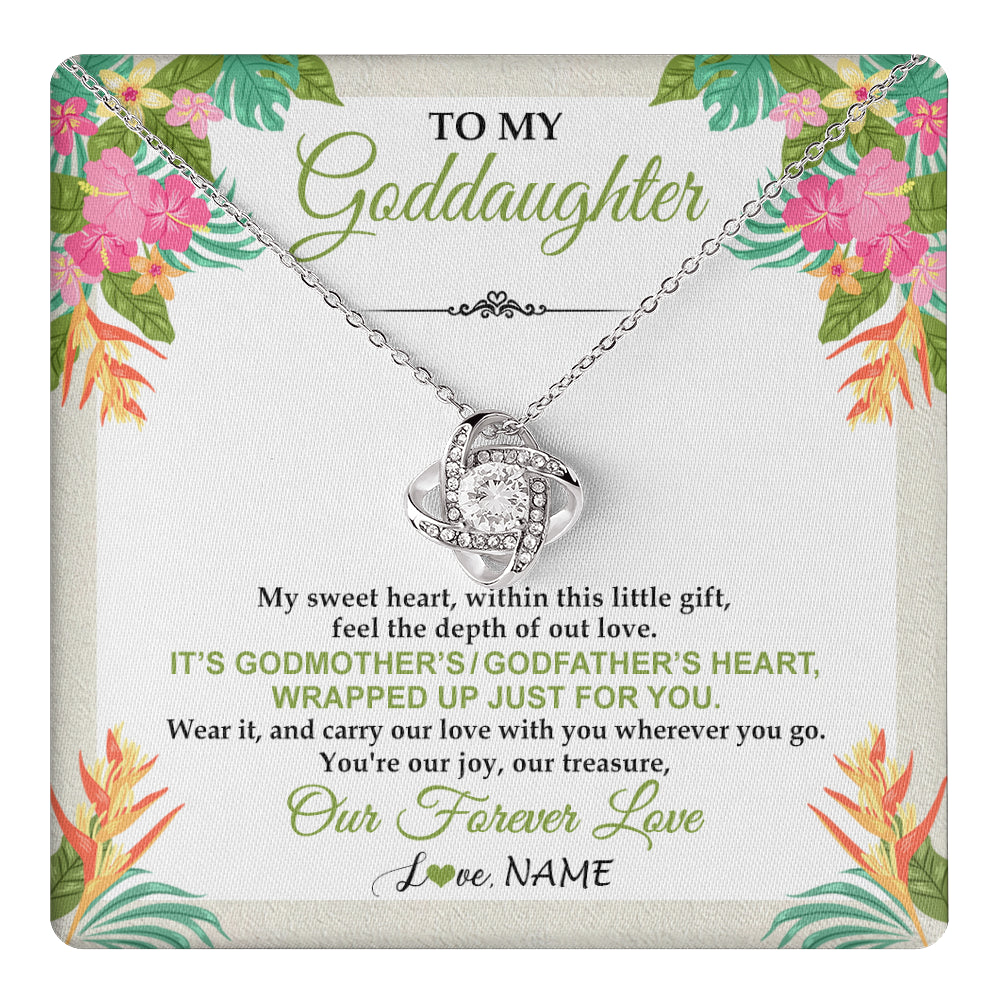 Love Knot Necklace 14K White Gold Finish | 1 | Personalized To My Goddaughter Necklace From Godmother My Sweet Heart Birthday Gift For Goddaughter Valentine's Day Christmas Customized Gift Box Message Card | teecentury