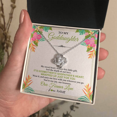 Love Knot Necklace 14K White Gold Finish | 2 | Personalized To My Goddaughter Necklace From Godmother My Sweet Heart Birthday Gift For Goddaughter Valentine's Day Christmas Customized Gift Box Message Card | teecentury