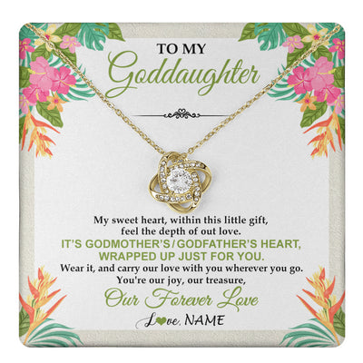 Love Knot Necklace 18K Yellow Gold Finish | 1 | Personalized To My Goddaughter Necklace From Godmother My Sweet Heart Birthday Gift For Goddaughter Valentine's Day Christmas Customized Gift Box Message Card | teecentury