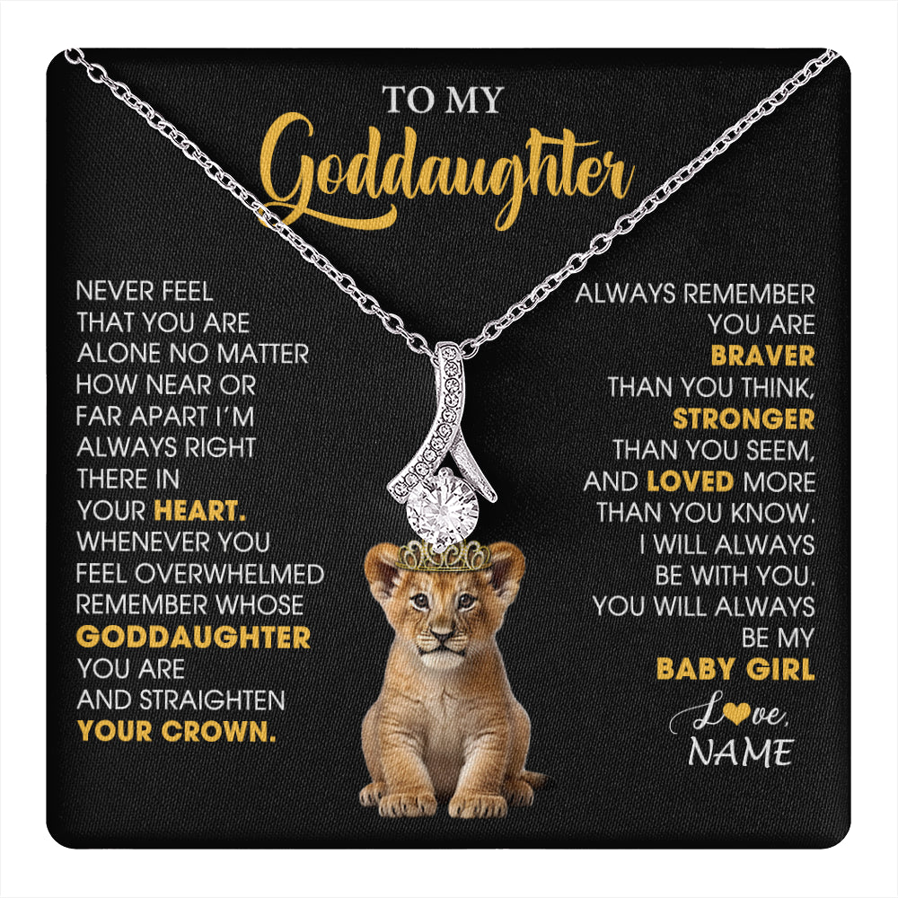 Alluring Beauty Necklace 14K White Gold Finish | 1 | Personalized To My Goddaughter Necklace From Godmother Never Feel You Are Alone Lion Birthday Gift Goddaughter Christmas Customized Gift Box Message Card | teecentury