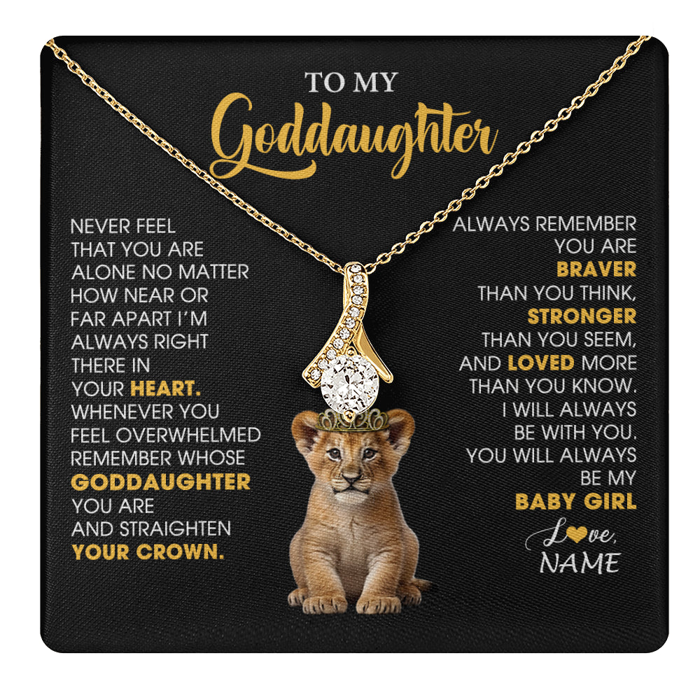 Alluring Beauty Necklace 18K Yellow Gold Finish | 1 | Personalized To My Goddaughter Necklace From Godmother Never Feel You Are Alone Lion Birthday Gift Goddaughter Christmas Customized Gift Box Message Card | teecentury