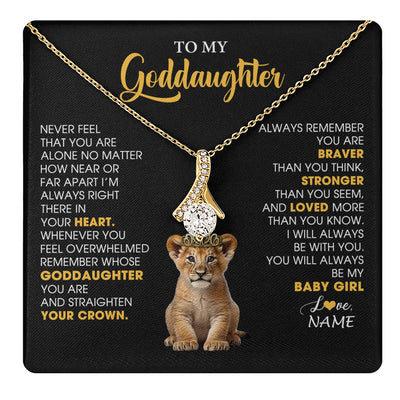 Alluring Beauty Necklace 18K Yellow Gold Finish | 1 | Personalized To My Goddaughter Necklace From Godmother Never Feel You Are Alone Lion Birthday Gift Goddaughter Christmas Customized Gift Box Message Card | teecentury